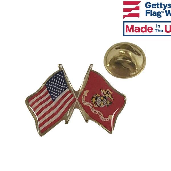 United States Marine Corps USMC Lapel Pin Double Waving Flag w/ U.S. Flag - Made in the USA!