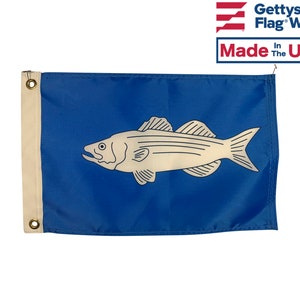 Striped Bass Nautical Boat Flag - 12x18&quot; - High Quality All Weather Nylon & Reinforced Fly End Stitching - Proudly Made in the USA