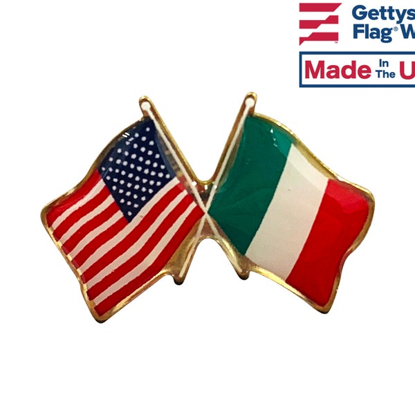 Italy and U.S. Double Waving Crossed Flags Friendship Lapel Pin - Made in USA!