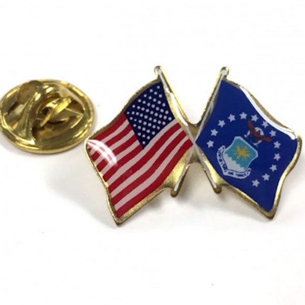 United States Air Force Lapel Pin (Double Waving Flag w/ U.S. Flag) - Made in the USA! - FREE SHIPPING!!