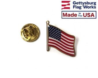 American Flag Enamel Lapel Pin Single Waving - Proudly Made in the USA