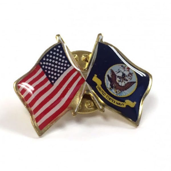 United States Navy Lapel Pin (Double Waving Flag w/ U.S. Flag) - Made in the USA - FREE SHIPPING!!