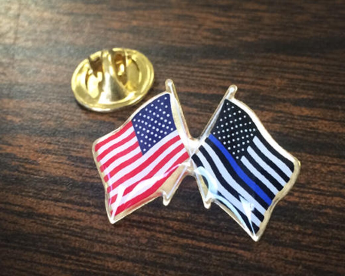 Thin Blue Line and American Flag Crossed Double Waving Lapel Etsy Denmark