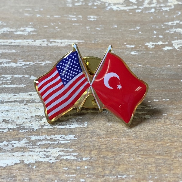 Turkey and U.S. Double Waving Crossed Flags Friendship Lapel Pin - Made in USA!