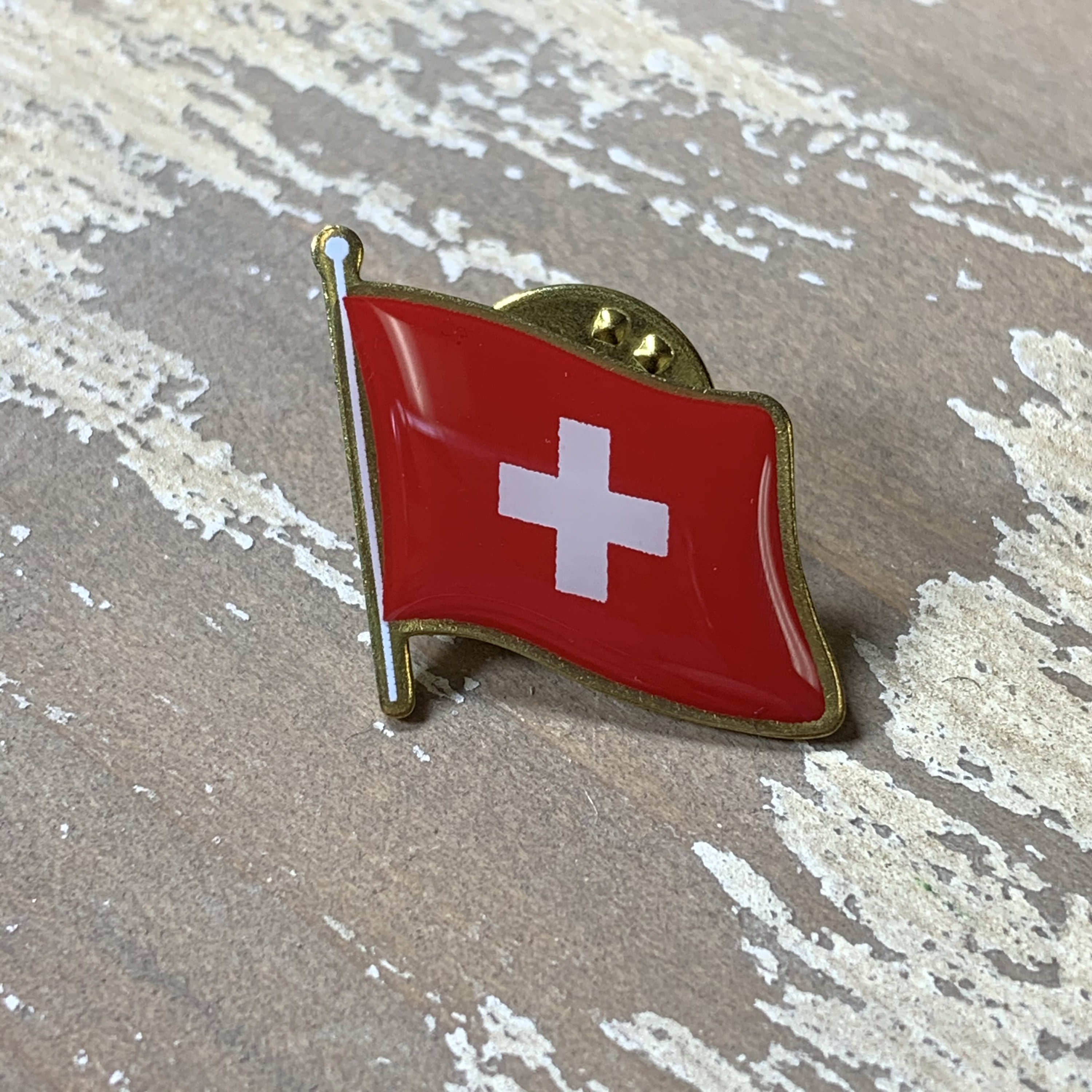 Vintage Switzerland Flag Pin Back Button - Flags of the