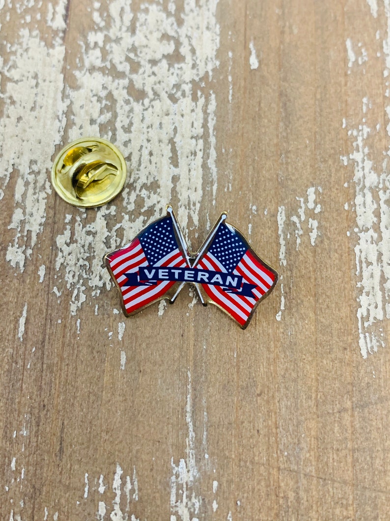 Double Waving American Flags Veteran Lapel Pin Proudly Made Etsy