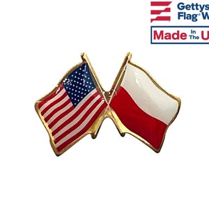 Poland and U.S. Double Waving Crossed Flags Friendship Lapel Pin - Made in USA!