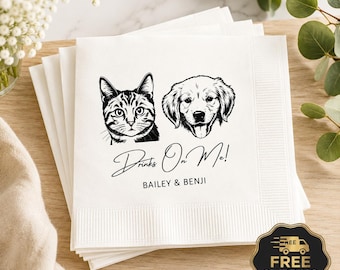 Servilletas de cóctel personalizadas con retrato de mascota, servilletas personalizadas para fiestas con perros y gatos.