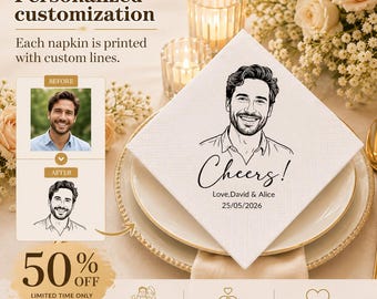 Individuell gestaltete Servietten mit Porträtmotiv, personalisierte Hochzeits-Cocktailservietten, Party-Servietten