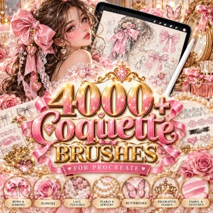 4000+ Coquette Procreate-borstar – Rosetter, spetsar, pärlor, hjärtan (digital nedladdning)