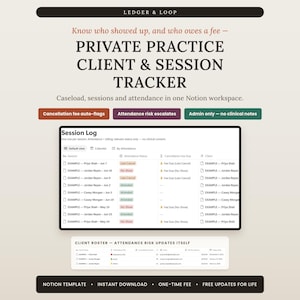 Client Tracker for Therapists, Private Practice Notion Caseload and Session Attendance Tracker