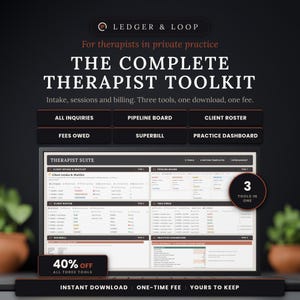 Therapist Client Tracker Bundle, 3 Private Practice Templates for Sessions, Billing and Intake