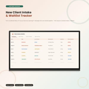Therapist Waitlist Tracker Notion Template, New Client Intake Pipeline, Private Practice Inquiry Log, Counselor Referral & Follow Up CRM