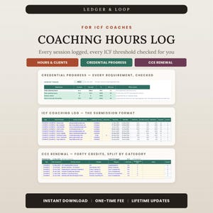 Coaching Hours Log Spreadsheet, Client Tracker and Credential Renewal Tracker Google Sheets