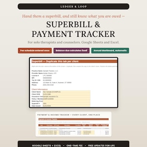 Invoice Tracker for Therapists, Superbill and Client Payment Tracker Google Sheets Spreadsheet
