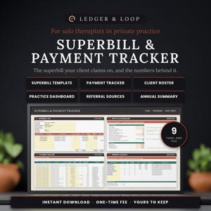 Invoice Tracker for Therapists, Superbill and Client Payment Tracker Google Sheets Spreadsheet