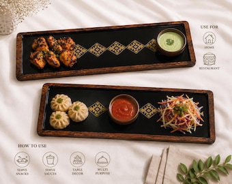 Solid Acacia Wood Serving Tray Set – Handcrafted for Breakfast, Tea, Home Decor