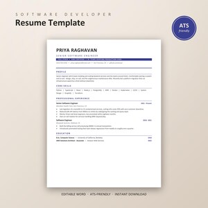 ATS Friendly Software Engineer Resume Template Word (Digital Download)