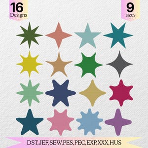 Maskinbroderipaket med stjärnmotiv, retroglitter, broderidesigner med fyllda stjärnor för år 2000, digitala PES DST-filer