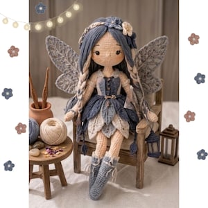 Virkat mönster för älvdocka i PDF-format, fjärils-Amigurumi Luna-plyschleksak, nybörjarvänlig virkhandledning, direktnedladdning