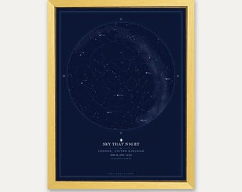Valentine's Day Star Map - The Night Sky of Your Love Story - Personalised Gift for Him or Her - Framed or Print