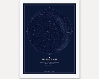 1st Anniversary Gift - Paper Anniversary Star Map - The Night Sky of Your Date - Personalised Print for Him or Her