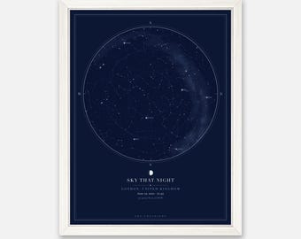 Birthday Star Map - The Night Sky on the Day You Were Born - Personalised 30th 40th 50th 60th Birthday Gift Print