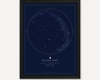 First Date Star Map - The Night It All Began - Personalised Anniversary Gift for Him or Her - Framed or Print