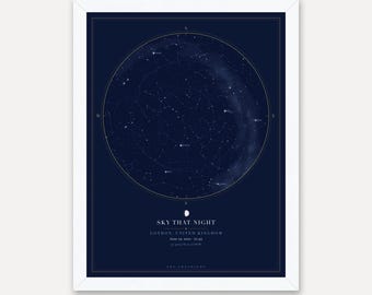 Star Map Gift for Her - Personalised Night Sky Print of Any Date - Girlfriend Wife Mum Gift - Framed or Print