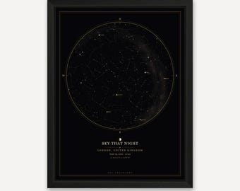 Star Map Gift for Him - Personalised Night Sky Print of Any Date - Boyfriend Husband Dad Gift - Framed or Print