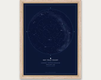 10th Wedding Anniversary Star Map - Tin Anniversary Gift - The Sky on Your Wedding Night - Framed or Print