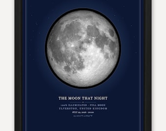 The Moon That Night - Custom Moon Phase Print of Your Date - Personalised Lunar Poster - Anniversary Wedding Birthday Gift - Framed or Print