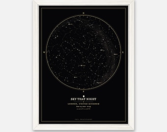 Astronomy Gift Star Map - The Real Night Sky of Any Date and Place - Personalised for Stargazers - Framed or Print