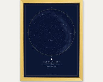 Wedding Star Map Print - The Sky on Your Wedding Night - Personalised Date & Place - Gift for the Bride and Groom