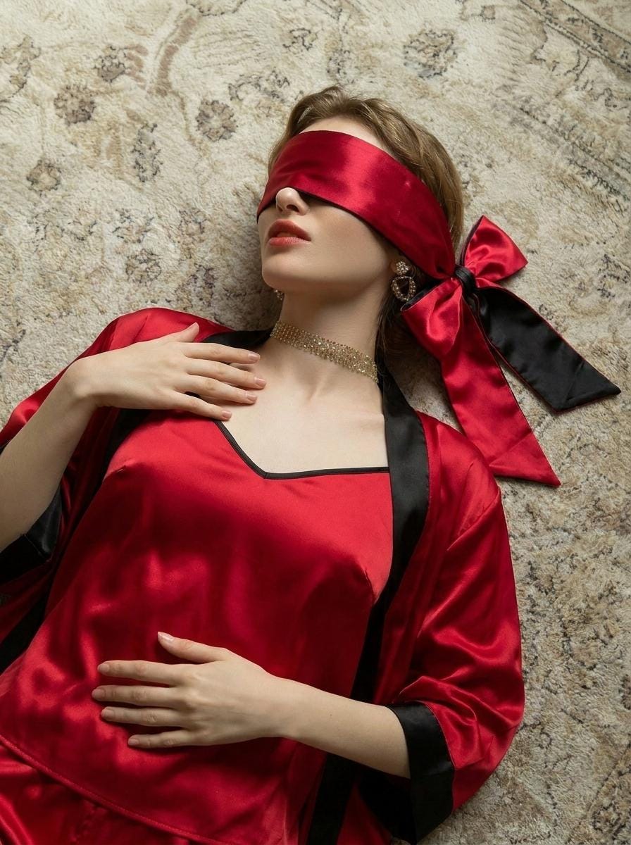 Black Red Reversible Satin Blindfold Eye Mask, Unisex Soft Tie Ribbon Mask, Masquerade Ball Accessory, Party Costume Mask