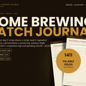 Diario de elaboración de cerveza casera en PDF rellenable / Registro de lotes y recetas de cerveza de 50 páginas / Día de elaboración, fermentación, notas de cata / Tamaño A4 + Carta estadounidense