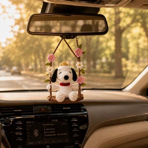 Snoopy Swing Crochet Pattern PDF | Mini Dog Swing Amigurumi Pattern | Rearview Mirror Dog Charm Pattern Instant Download