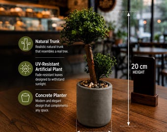 Konstgjord topiaryträd | Naturlig stam, UV-resistent växt, betongkruka