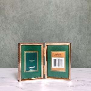 Vintage 90s Gold Double Photo Frame | Mini Hinged Picture Frame (3.5" x 2.5")