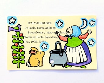 Impressão artística do cartão da biblioteca Strega Nona