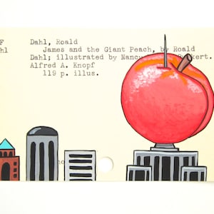 James and the Giant Peach Library Card Art - Print of my painting on library card catalog card