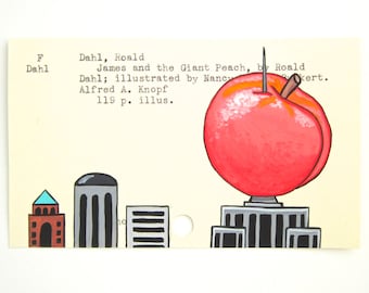 James and the Giant Peach Library Card Art - Print of my painting on library card catalog card