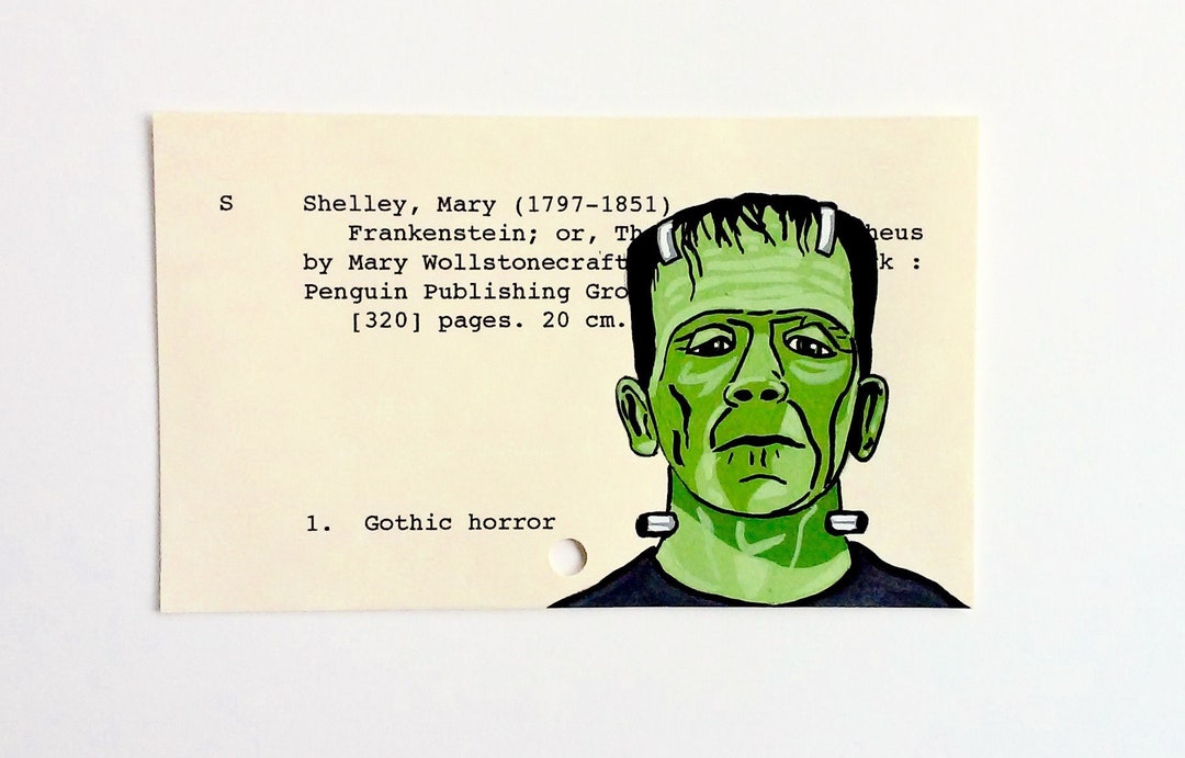 Frankenstein Library Display Frankenstein Library Card Art - Print of My Painting of Frankenstein's ...