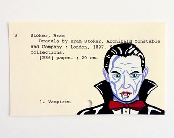Dracula library card art - Print of my painting of Bram Stoker's Dracula