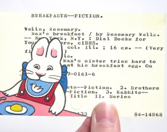 Max on Library Card - Max and Ruby - Max's Breakfast by Rosemary Wells - Print of painted library card