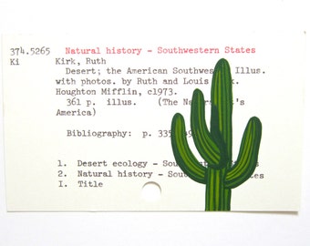 Cactus Library Card Art - Print of my painting of a saguaro cactus on library catalog card