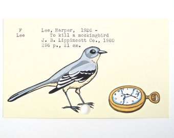 Matar a un ruiseñor: arte de carrito de biblioteca: impresión de mi pintura en la tarjeta del catálogo de la biblioteca