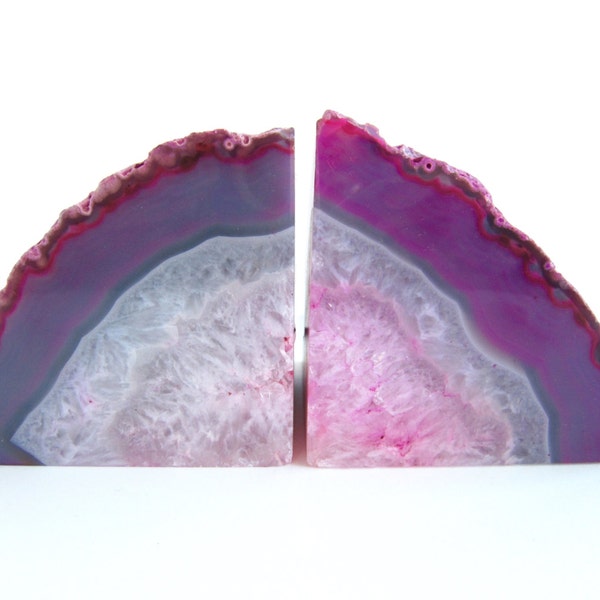 Pink Agate Bookends - Medium pink agate geode bookends