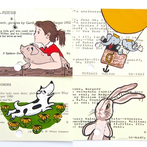 セール - ペイントされた図書館カードのプリント20枚 - 卸売、ギフト、図書館アート、書店、ヴィンテージストア、保育園アート、結婚式の記念品