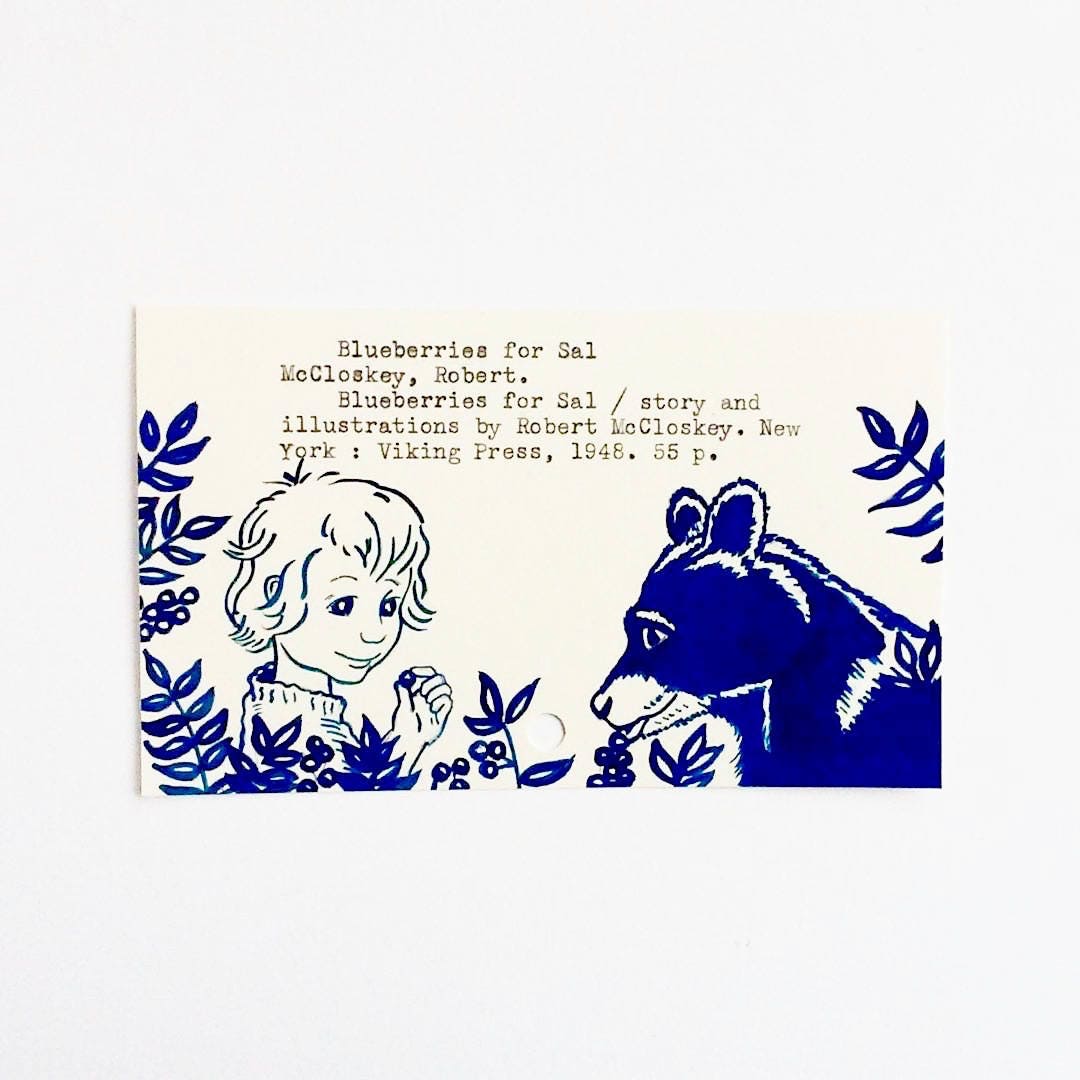 Blueberries for Sal Print of My Painting on Library Card for Book